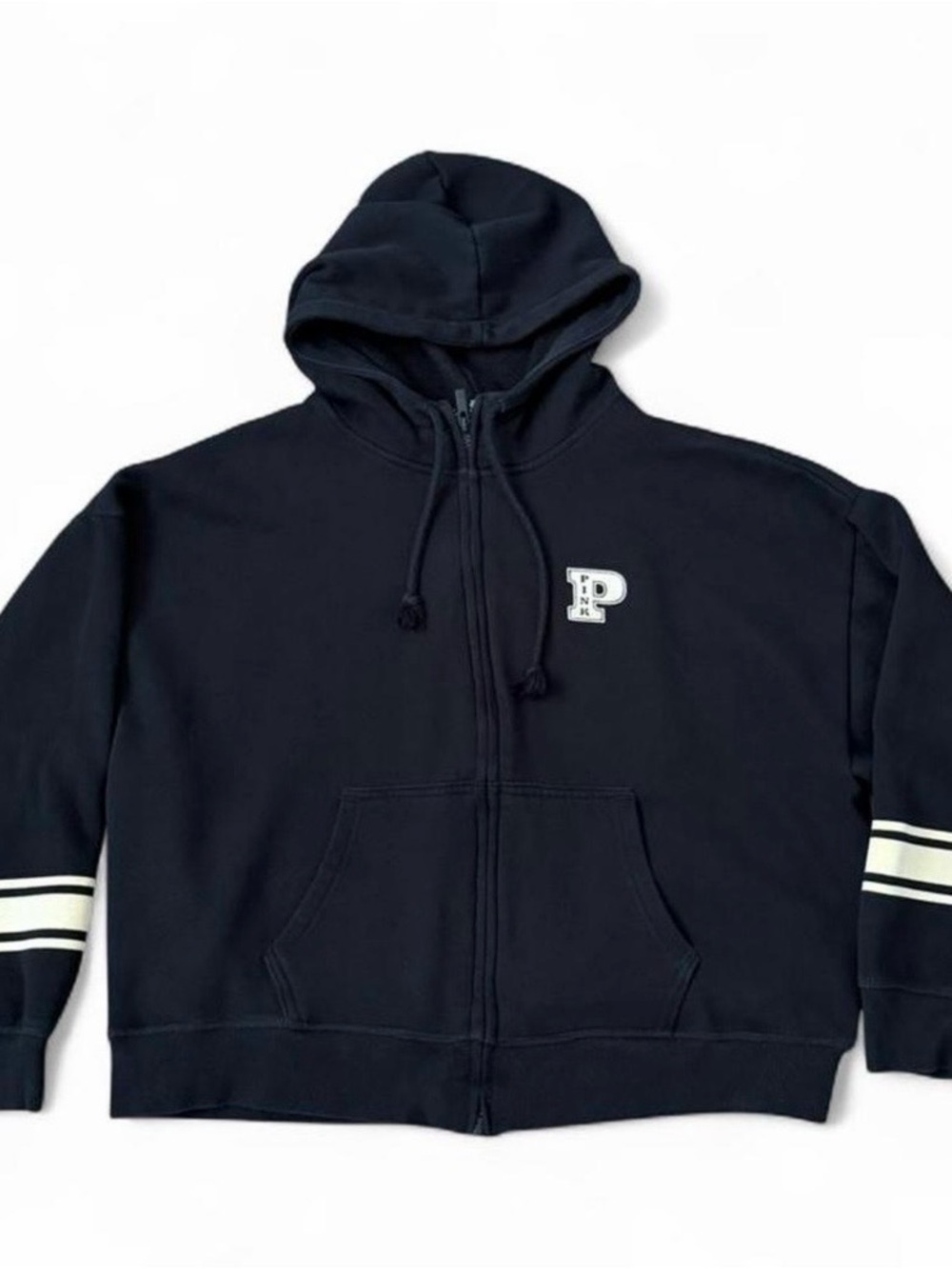 Pink Victoria's Secret black zip up hoodie sweater